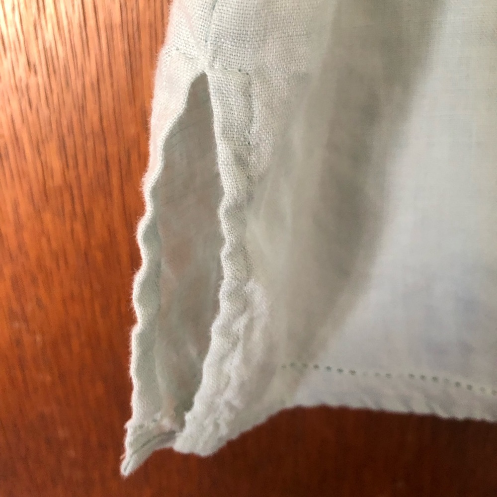 L.L. Bean Linen Aqua Blue tunic top pintuck L button up seafoam blue green - Picture 7 of 7
